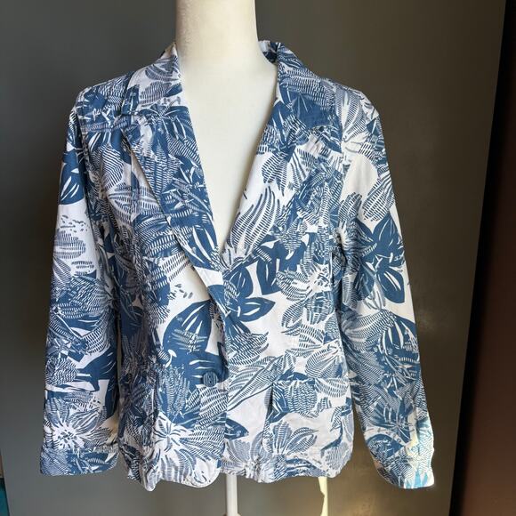 Coldwater Creek Jackets & Blazers - COLDWATER CREEK Women's XL Petit Blue White Floral Notch Lapel Cotton Blazer